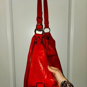 Marino Orlandi Shoulder Backpack- Rich Red with Gold Accents